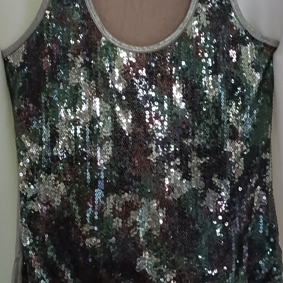 Womens Sequin Front Camouflage Tank Top Shirt Metallic Gold Back Size Large - Picture 5 of 11